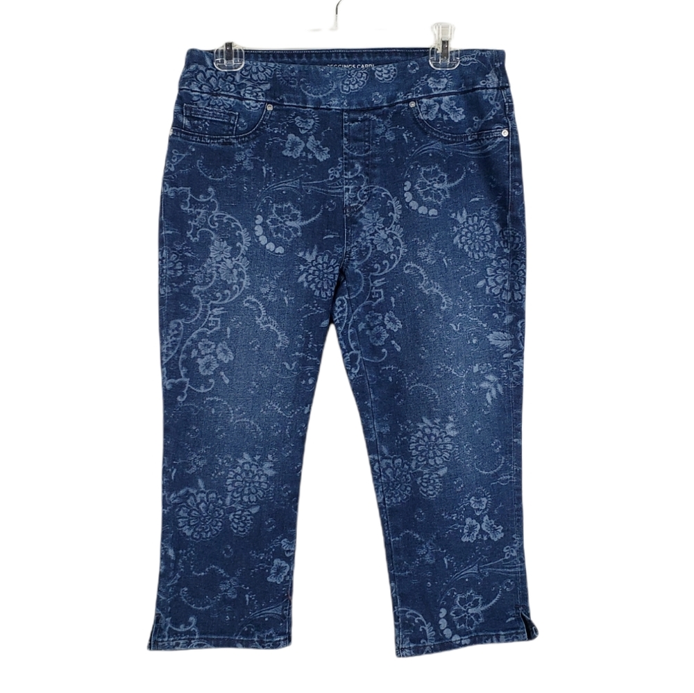 CHICO'S paisley print pull on jeggings denim capris
